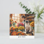 Herbstkatze mit Blume - Herbstsaison - Gruß Feiertagskarte (Stehend Vorderseite)