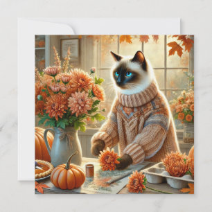 Herbstkatze mit Blume - Herbstsaison - Gruß Feiertagskarte