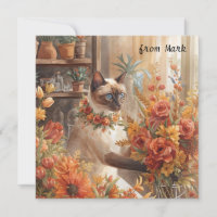 Herbstkatze mit Blume - Herbstsaison - Gruß