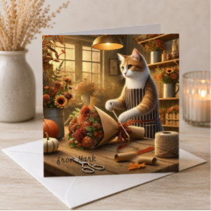 Herbstkatze mit Blume - Herbstsaison - Gruß Feiertagskarte