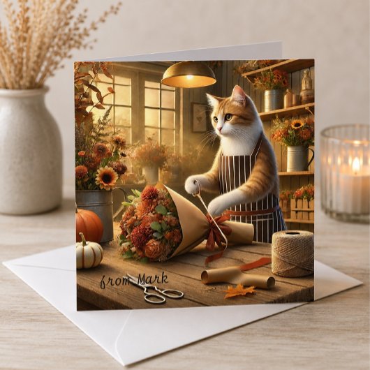 Herbstkatze mit Blume - Herbstsaison - Gruß Feiertagskarte