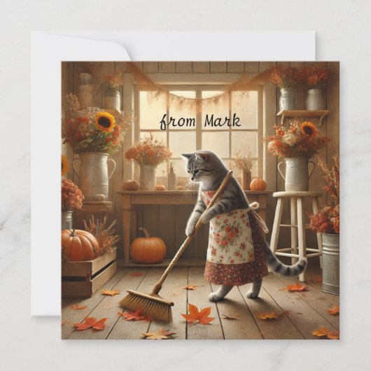Herbstkatze mit Blume - Herbstsaison - Gruß Feiertagskarte (Vorderseite)