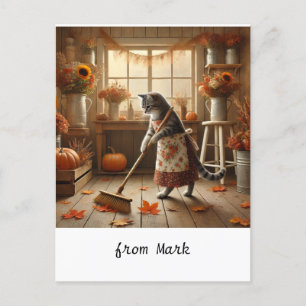 Herbstkatze mit Blume - Herbstsaison - Gruß Feiertagspostkarte