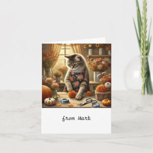 Herbstkatze mit Blume - Herbstsaison - Gruß Karte