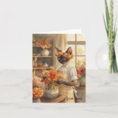 Herbstkatze mit Blume - Herbstsaison - Gruß Karte (Vorderseite)