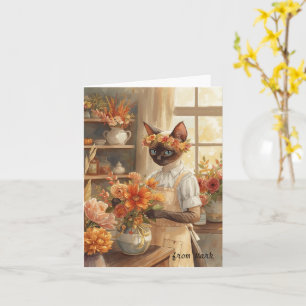 Herbstkatze mit Blume - Herbstsaison - Gruß Karte