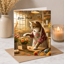 Herbstkatze mit Blume - Herbstsaison - Gruß