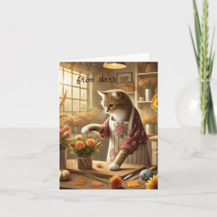 Herbstkatze mit Blume - Herbstsaison - Gruß Karte