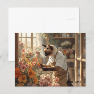 Herbstkatze mit Blume - Herbstsaison - Gruß Postkarte
