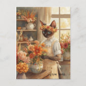 Herbstkatze mit Blume - Herbstsaison - Gruß Postkarte (Vorderseite)