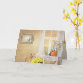 Herbstkatze mit Fenster für Freund Karte (Gelbe Blume)