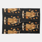 Herbstkatze mit Kaffee zum Erntedank Geschirrtuch (Horizontal)