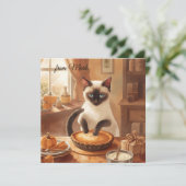 Herbstkatze mit Kürbiskuchen Herbstsaison Gruß Feiertagskarte (Stehend Vorderseite)