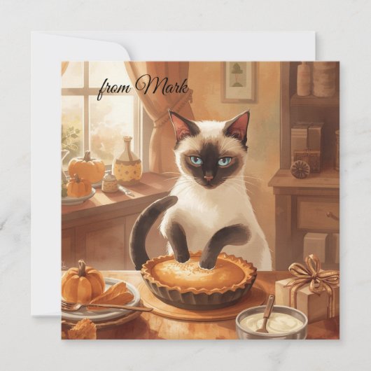 Herbstkatze mit Kürbiskuchen Herbstsaison Gruß Feiertagskarte (Vorderseite)