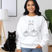 Herbstkatze mit Pumpkins Line Art Niedliches Hallo Sweatshirt