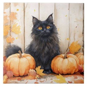 Herbstkatze und Pumpkins Fliese