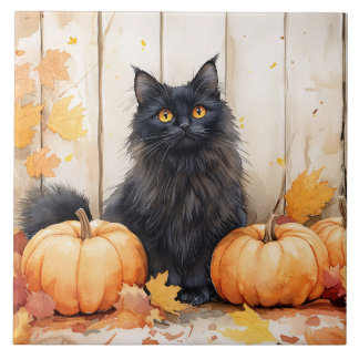 Herbstkatze und Pumpkins Fliese