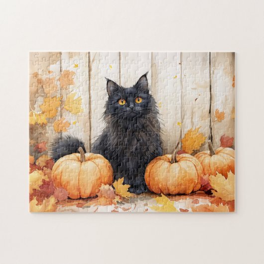 Herbstkatze und Pumpkins Puzzle (Horizontal)