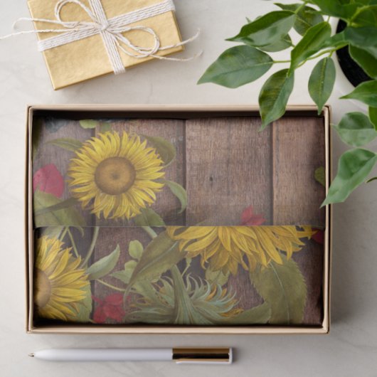 Herbstkatze und Sonnenblumen auf Stallholz Fall Seidenpapier (Geschenk)