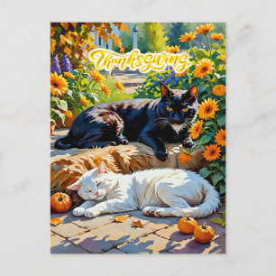 Herbstkatzen und Pumpkins Gartenlandschaft Postkarte