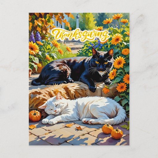 Herbstkatzen und Pumpkins Gartenlandschaft Postkarte (Vorderseite)