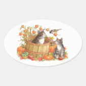 Herbstkatzen und Vögel Ovaler Aufkleber (Vorderseite)