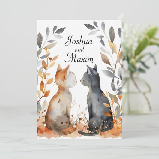 Herbstkatzenhochzeit Einladung (Stehend Vorderseite)