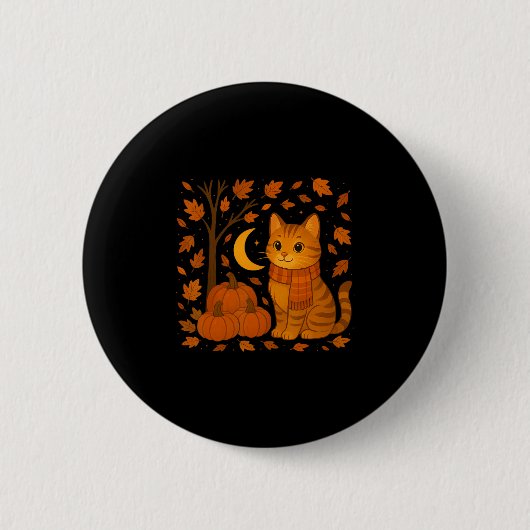 Herbstkatzenillustration mit fallenden Blättern fü Button (Vorderseite)