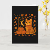 Herbstkatzenillustration mit fallenden Blättern fü Karte (Gelbe Blume)