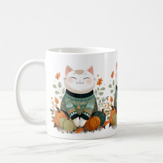 Herbstkatzentasse mit gemütlichem Pullover Kaffeetasse (Links)