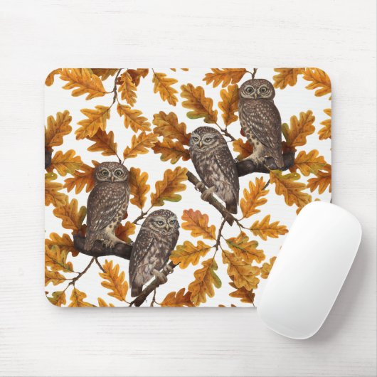 Herbstkauz auf Baumwolle weiß Mousepad (Mit Mouse)