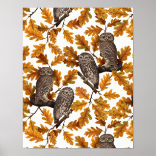 Herbstkauz auf Baumwolle weiß Poster