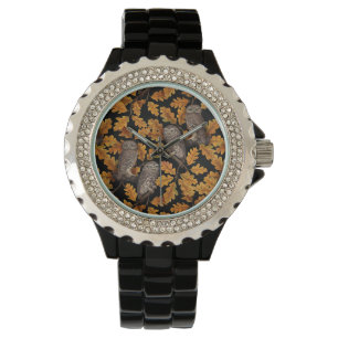 Herbstkauz auf schwarz armbanduhr
