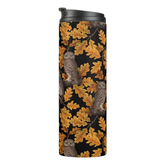 Herbstkauz auf schwarz thermosbecher (Nach rechts gedreht)