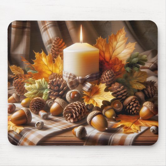 Herbstkerze mit Kariertem Bow Mousepad (Vorne)