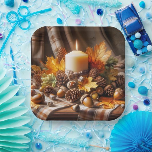 Herbstkerze mit Kernen und Band Pappteller (Party)