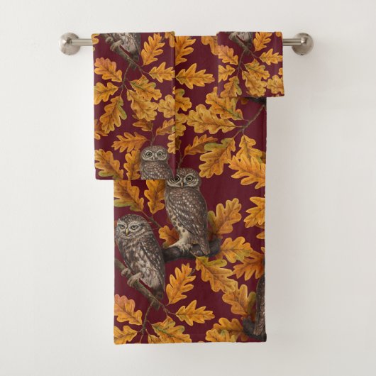 Herbstkeule auf dunkelrot badhandtuch set (Insitu)