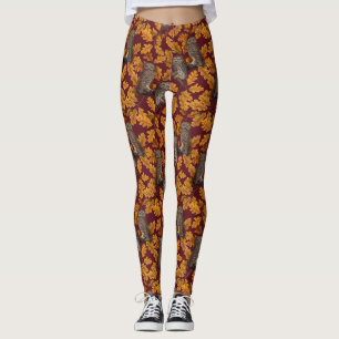 Herbstkeule auf dunkelrot leggings