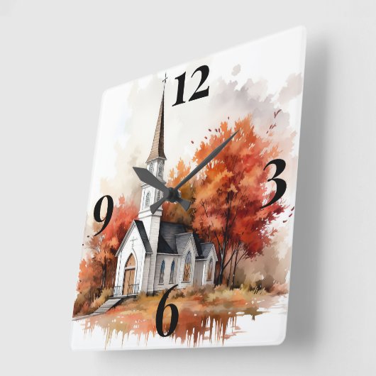 Herbstkirche Quadratische Wanduhr (Winkel)