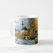 Herbstkirche und Bäume mit anpassbarem Text  Kaffeetasse (Vorderseite Links)
