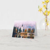 Herbstkirche und Brücke mit eigenem Text Karte (Gelbe Blume)