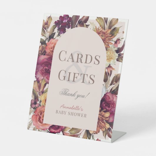 Herbstkleid Arch Pink Kinderduschkarten & Geschenk Sockelschild (Vorderseite)