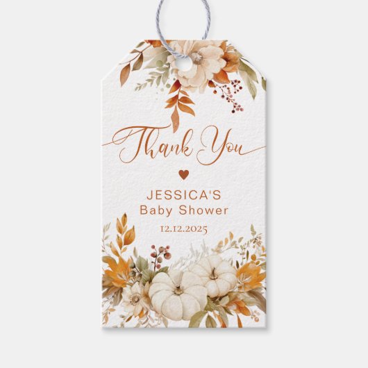 Herbstkleine Kürbisbrunnendusche Danke Geschenkanhänger (Vorderseite)