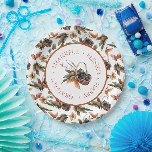 Herbstkorb Berries Dankbar Dankbar Selig gesegnet Pappteller (Party)