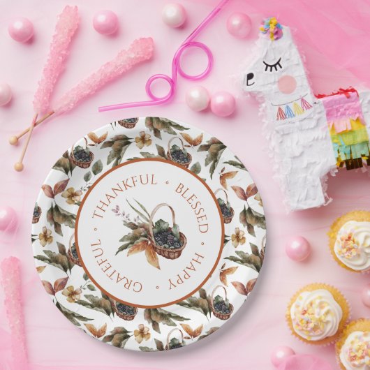 Herbstkorb Berries Dankbar Dankbar Selig gesegnet Pappteller (Party)