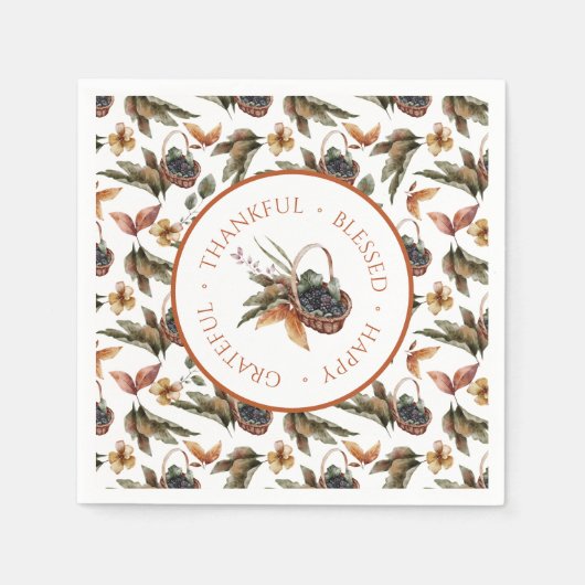 Herbstkorb Berries Dankbar Dankbar Selig gesegnet Serviette (Vorderseite)