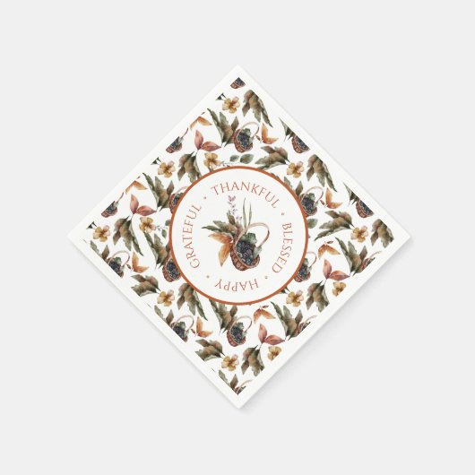 Herbstkorb Berries Dankbar Dankbar Selig gesegnet Serviette (Ecke)