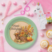 Herbstkorb, Blume, Pumpkins, Mais-Erntedank Pappteller (Party)