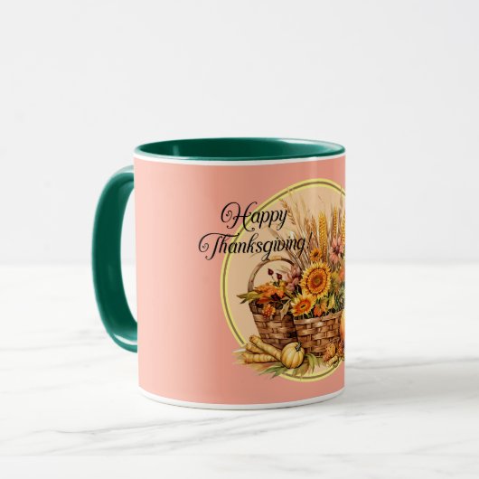 Herbstkorb, Blume, Pumpkins, Mais-Erntedank Tasse (Vorderseite Links)