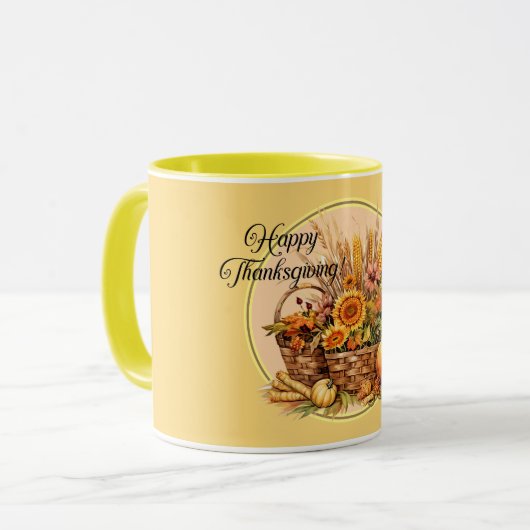 Herbstkorb, Blume, Pumpkins, Mais-Erntedank Tasse (Vorderseite Links)